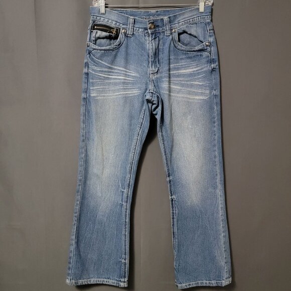 Axe & Crown Mens Thick Stitch Embroidered Whiskered Bootcut Boot Fit Jeans 32x32 - Picture 1 of 12